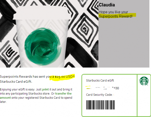 Gift Card Starbucks $25